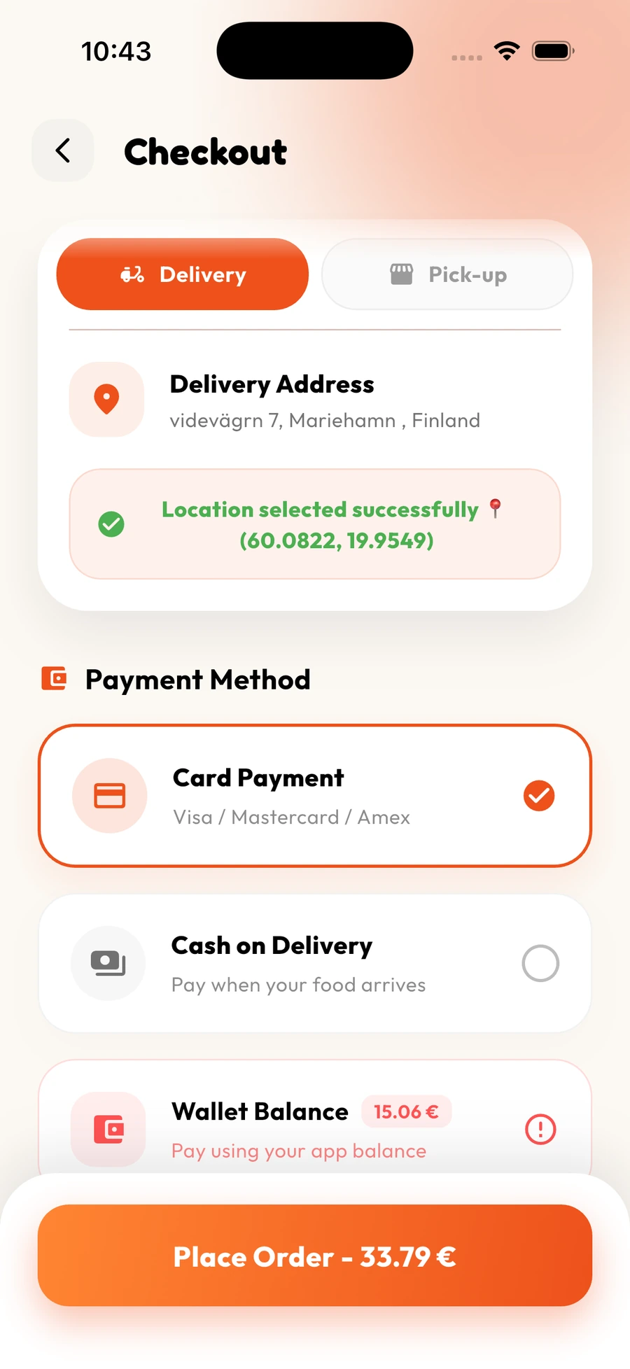 Bröderna Mains App - Checkout Screen