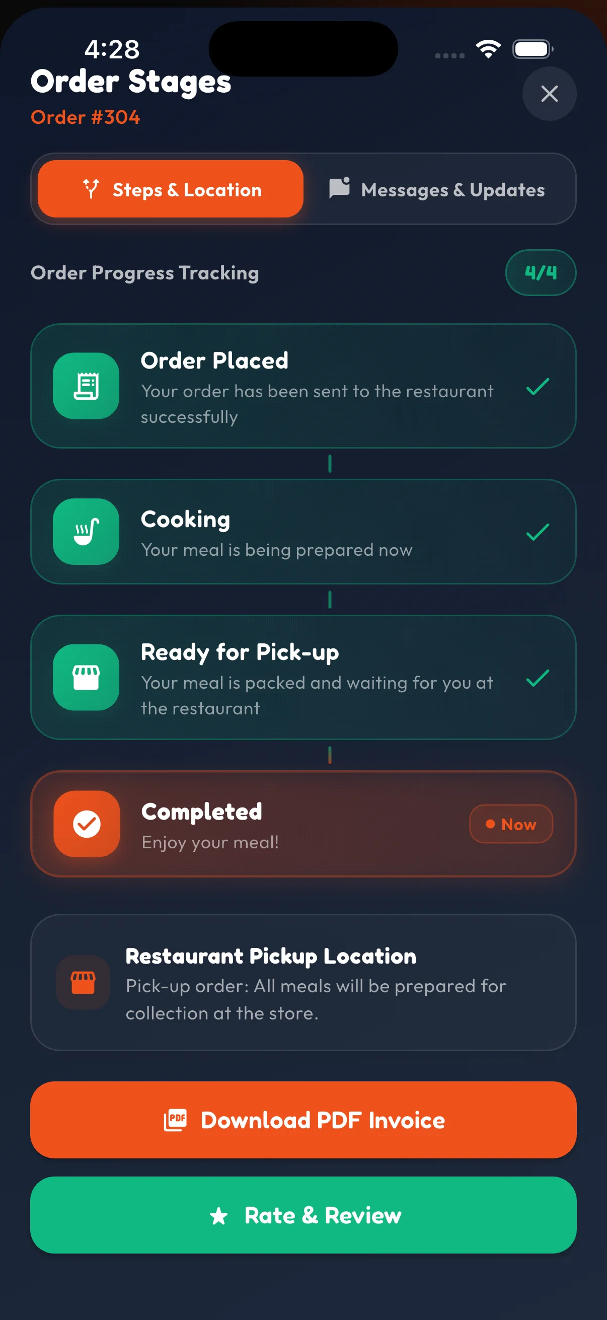 Order Stages Screen